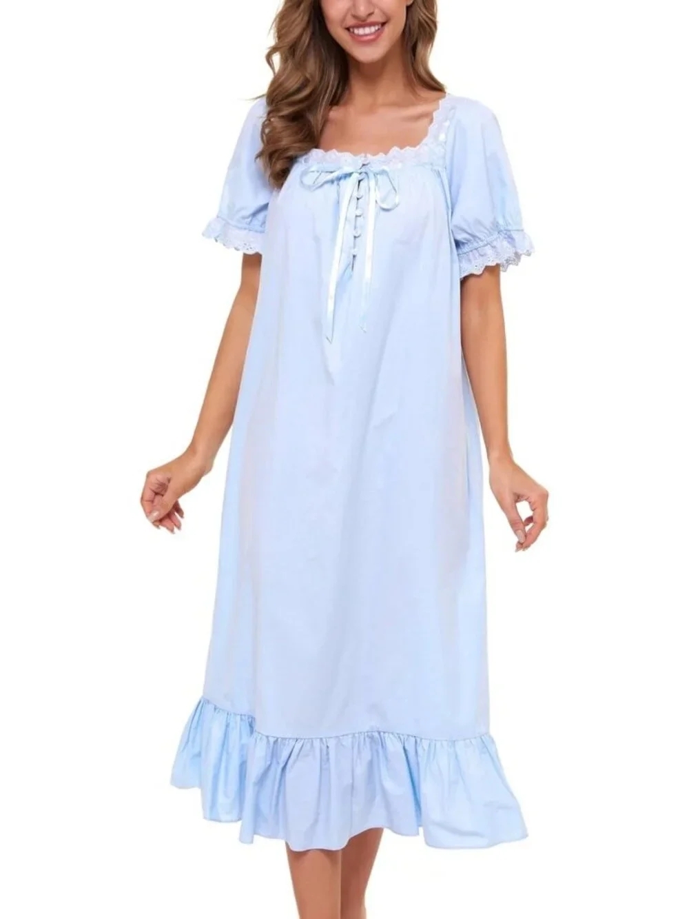 Chic Women's Vintage Victorian Nightgown Cotton Sleepwear Long Loungewear Short
